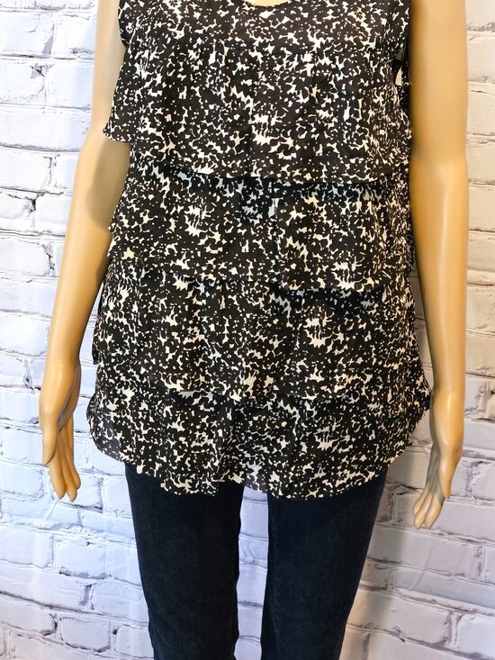 J. Crew, 100% silk black and white sleeveless tiered ruffle blouse - Picture 6 of 10